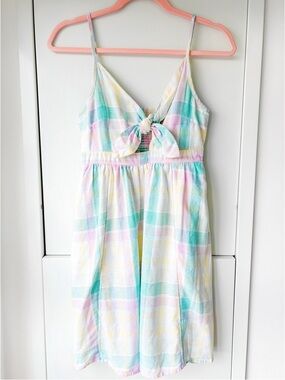 Gap pastel plaid linen mini dress